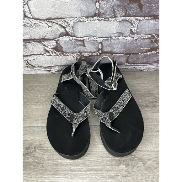 Teva Black White Cracked Pattern Platform Sandals Women Sz 10M US/41EU - Picture 1 of 16